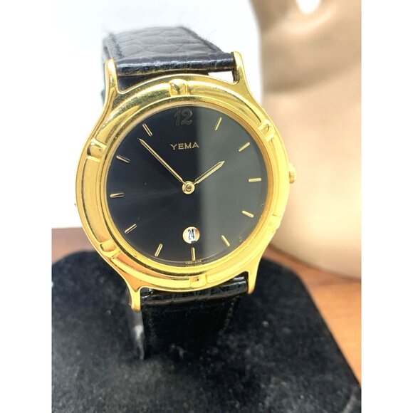 Yema France By Seiko Men's Watch V329-A138 Quartz Vintage Gold Leather Band 36mm